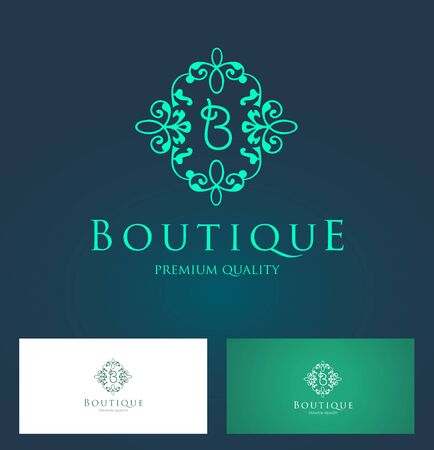 Monogram Boutique Icon. Simple and graceful floral design template, Elegant line art design, vector illustrationのイラスト素材