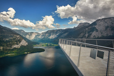 Hallstatt Lake / Hallstater See, top view. Observation Platform Deck Austria. Panorama