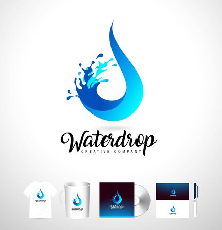 Water Drop Logo. Vector Water Drop Design with Splash. Creative Water Splash with Droplets.の写真素材