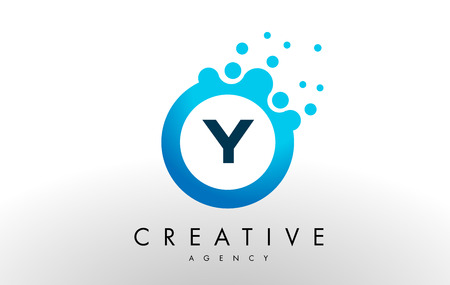 y Dots Letter Logo. Blue Bubble Design Vector Illustration.のイラスト素材