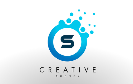 s Dots Letter Logo. Blue Bubble Design Vector Illustration.のイラスト素材