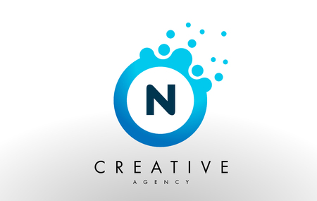 n Dots Letter . Blue Bubble Design Vector Illustration.のイラスト素材