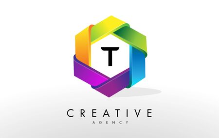 T Letter Logo. Corporate Hexagon Rainbow Design Vectorのイラスト素材