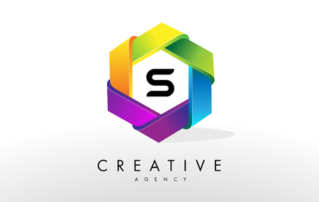 S Letter Logo. Corporate Hexagon Rainbow Design Vectorのイラスト素材