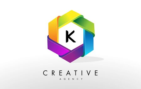 K Letter Logo. Corporate Hexagon Rainbow Design Vectorのイラスト素材