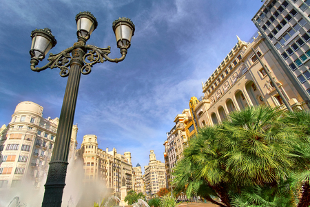 Valencia, Spain City Center with Plaza del Ayuntamiento Architecture.の写真素材