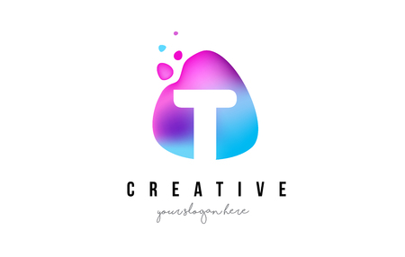 T Letter Dots Logo Design with Oval Purple Shape Vector Illustration.のイラスト素材