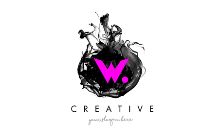 W Letter Logo Design with Ink Cloud Flowing Texture and Purple Colors.のイラスト素材