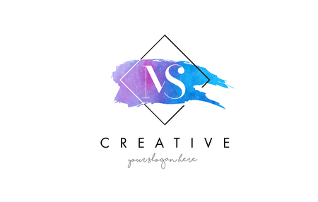 MS Watercolor Letter Brush Logo. Artistic Purple Stroke with Square Design.BC Watercolor Letter Brush Logo. Artistic Purple Stroke with Square Design.のイラスト素材