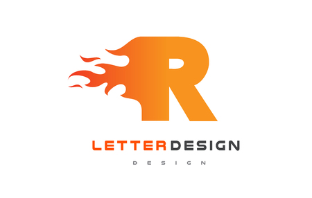R Letter Flame Logo Design. Fire Logo Lettering Concept Vector.のイラスト素材
