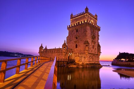 Belem Tower in Lisbon Portugal at Sunsetのeditorial素材