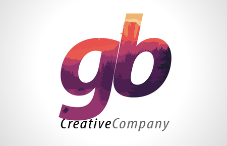 GB G B Letter Logo Design with Purple Orange Forest Texture Flat Vector Illustration.のイラスト素材