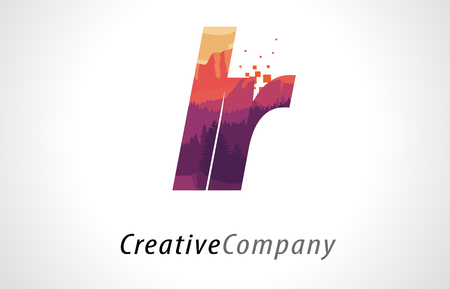 LR L R Letter Logo Design with Purple Orange Forest Texture Flat Vector Illustration.のイラスト素材