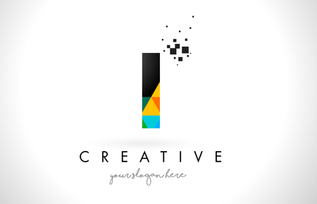 I Letter Logo with Colorful Vivid Triangles Texture Design Vector Illustration.のイラスト素材