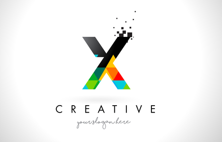 X Letter Logo with Colorful Vivid Triangles Texture Design Vector Illustration.のイラスト素材