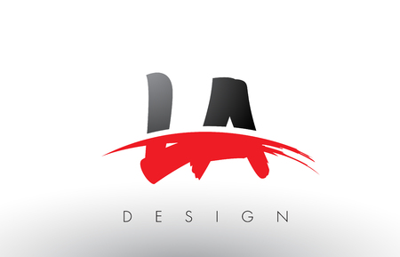LA L A Brush Logo Letters Design with Red and Black Colors and Brush Letter Concept.のイラスト素材