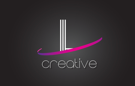 L Letter Logo with Lines Design And Purple Swoosh Vector Letters Illustration.のイラスト素材