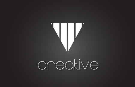 V Creative Letter Logo Design With White and Black Lines.のイラスト素材