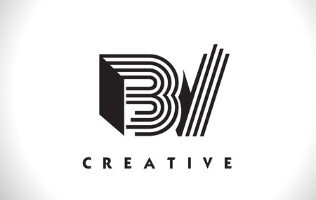 BV Letter Logo With Black Lines Design. Line Letter Symbol Vector Illustrationのイラスト素材