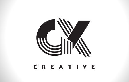 GX Letter Logo With Black Lines Design. Line Letter Symbol Vector Illustrationのイラスト素材