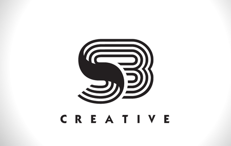 SB Letter Logo With Black Lines Design. Line Letter Symbol Vector Illustrationのイラスト素材
