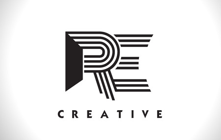RE Letter Logo With Black Lines Design. Line Letter Symbol Vector Illustrationのイラスト素材