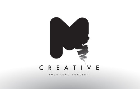 M Brushed Letter Logo. Black Brush Letters design with Artistic Brush stroke design.のイラスト素材