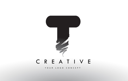 T Brushed Letter Logo. Black Brush Letters design with Artistic Brush stroke design.のイラスト素材