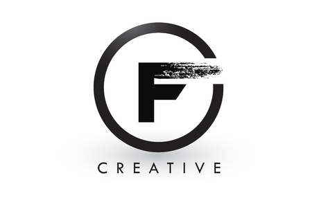 F Brush Letter Logo Design with Black Circle. Creative Brushed Letters Icon Logo.のイラスト素材