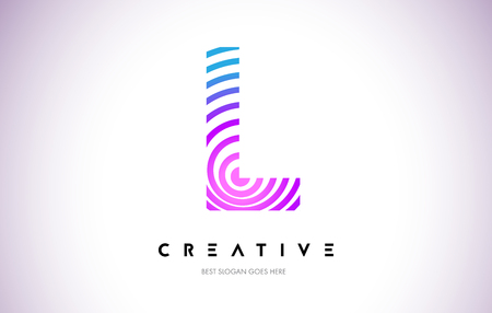 L Lines Warp Logo Design.Vector Letter Icon Made with Purple Circular Lines.のイラスト素材