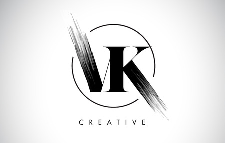 VK Brush Stroke Letter Logo Design. Black Paint Logo Leters Icon with Elegant Circle Vector Design.のイラスト素材