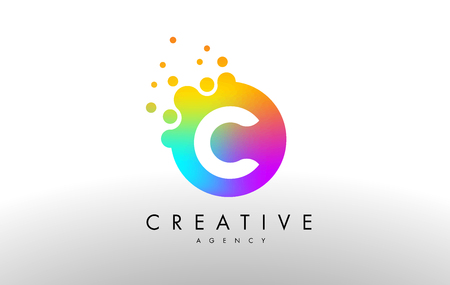 C Rainbow Dots Letter Logo. Letter Design Vector with Colorful Dots Bubbles.のイラスト素材