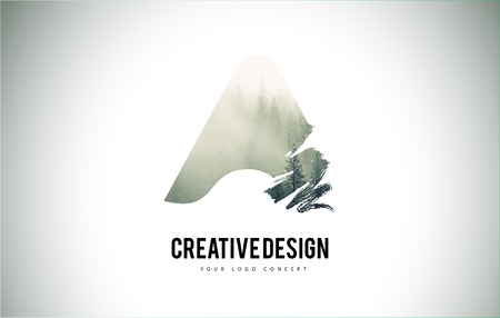 A letter brush with forest fog texture. Forest trees letter logo design vector.のイラスト素材