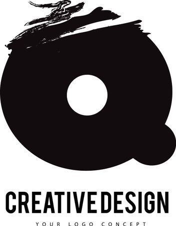 Q Letter Design Brush Paint Stroke. Letter Logo with Black Paintbrush Stroke.のイラスト素材