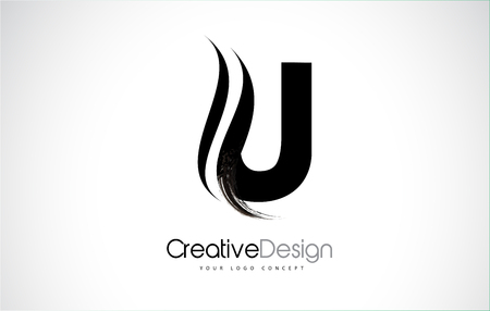 Letter U design brush paint stroke. Letter icon with black paintbrush stroke.のイラスト素材