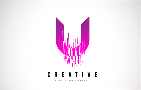U Letter Logo Design with Purple Colors and Shattered Creative Particle Lines.のイラスト素材