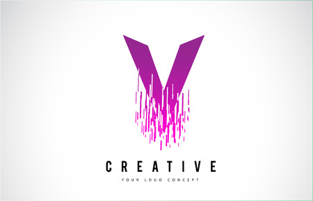 V Letter Logo Design with Purple Colors and Shattered Creative Particle Lines.のイラスト素材