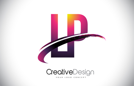 LP L P Purple Letter Logo with Swoosh Design.のイラスト素材