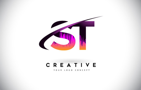 ST S T Grunge Letter Logo with Purple Vibrant Colors Design. Creative grunge vintage Letters Vector Logo Illustration.のイラスト素材