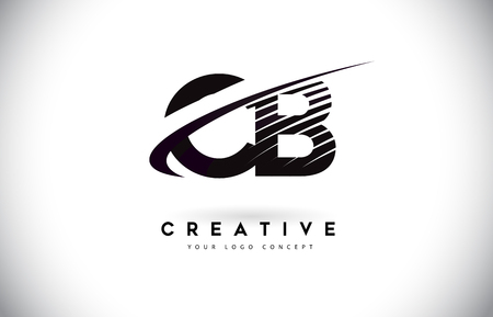 CB C B Letter Logo Design with Swoosh and Black Lines. Modern Creative zebra lines Letters Vector Logoのイラスト素材