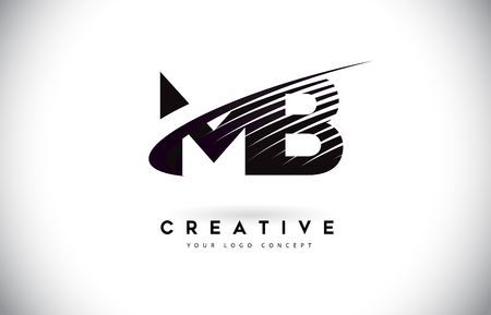 MB M B Letter Logo Design with Swoosh and Black Lines. Modern Creative zebra lines Letters Vector Logoのイラスト素材