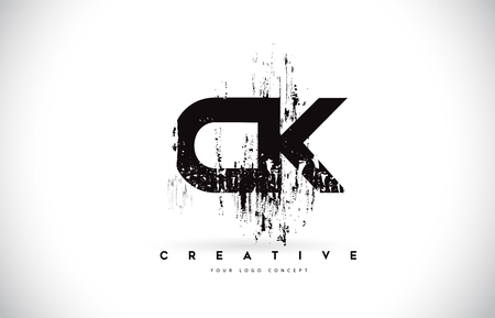 CK C K Grunge Brush Letter Logo Design in Black Colors. Creative Brush Letters Vector Illustration.のイラスト素材