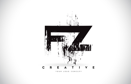 FZ F Z Grunge Brush Letter Logo Design in Black Colors. Creative Brush Letters Vector Illustration.のイラスト素材