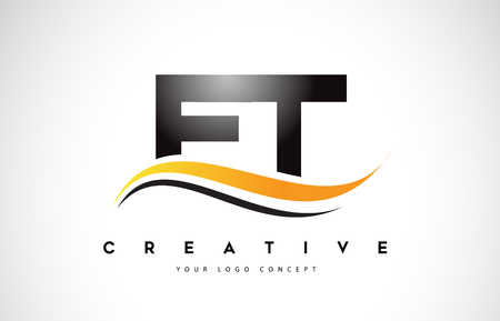 FT F T Swoosh Letter Logo Design with Modern Yellow Swoosh Curved Lines Vector Illustration.のイラスト素材