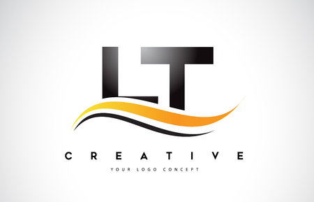 LT L T Swoosh Letter Logo Design with Modern Yellow Swoosh Curved Lines Vector Illustration.のイラスト素材