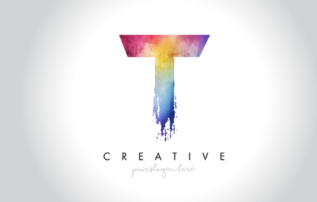 T Paintbrush Letter Design with Watercolor Brush Stroke and Modern Vibrant Colors Vector.のイラスト素材