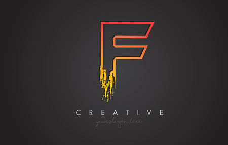 F Letter Design with Golden Outline and Grunge Brush Texture. Vector Illustration.のイラスト素材