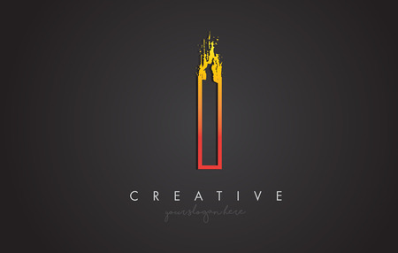 I Letter Design with Golden Outline and Grunge Brush Texture. Vector Illustration.のイラスト素材
