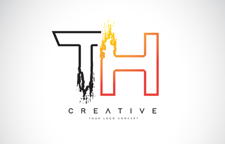 TH Creative Modern Logo Design Vetor with Orange and Black Colors. Monogram Stroke Letter Design.のイラスト素材