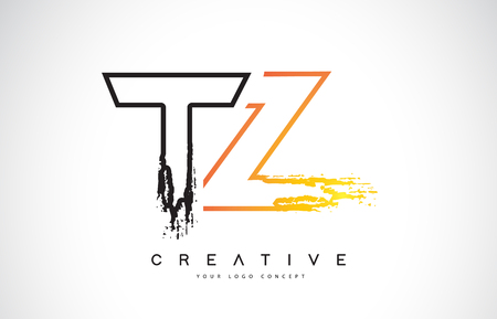 TZ Creative Modern Logo Design Vetor with Orange and Black Colors. Monogram Stroke Letter Design.のイラスト素材